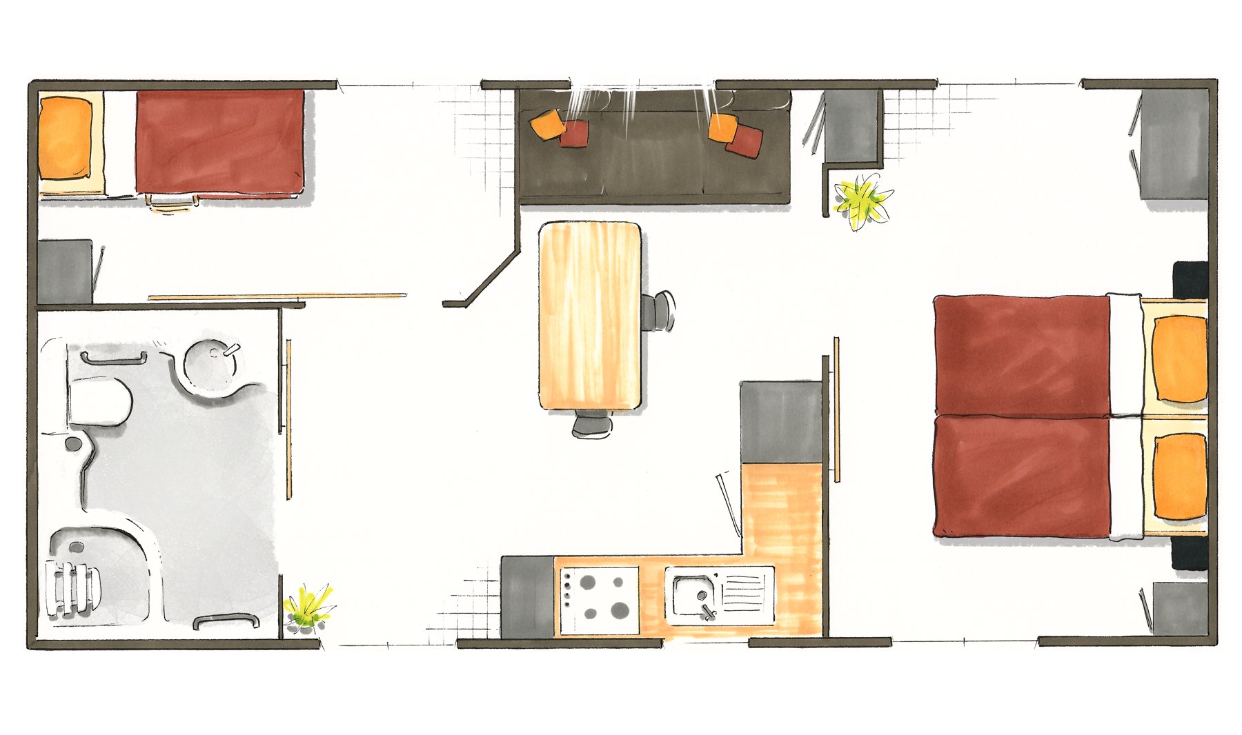 Plattegrond van de cottage