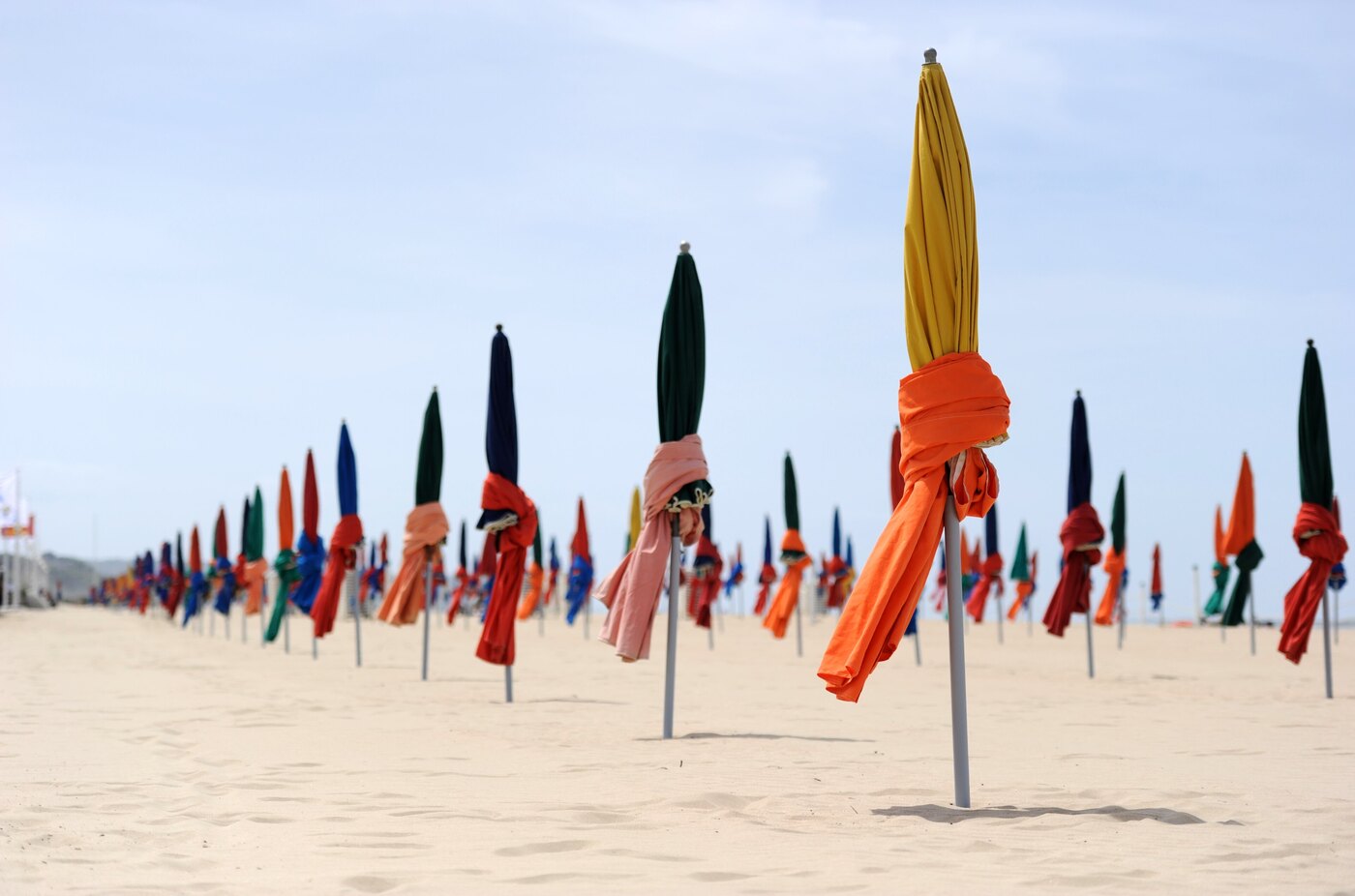 The colourful parasols on the beach at Deauville